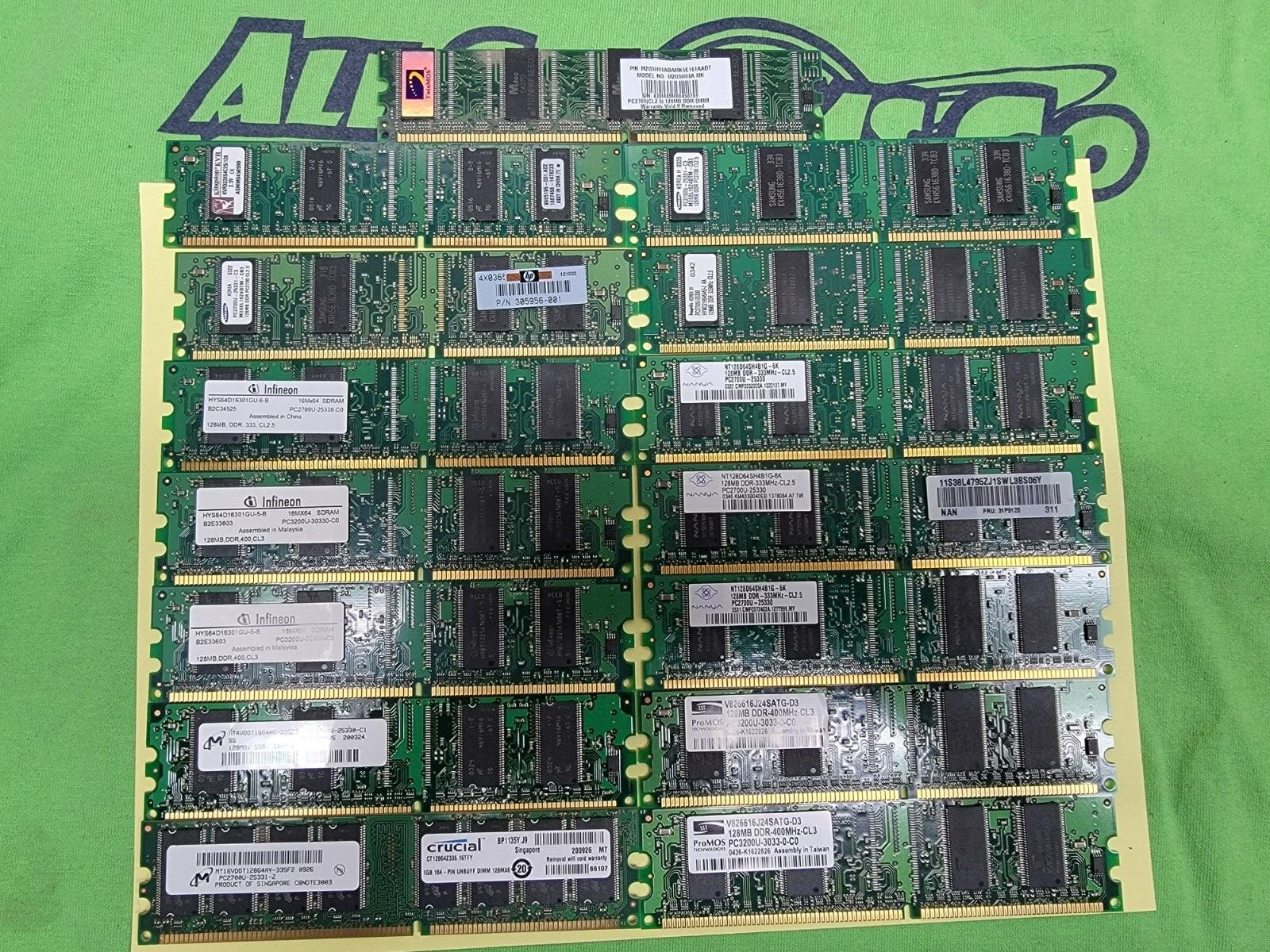LOT OF 15 VARIOUS BRANDS PC2700 266Mhz 128MB (15x128MB) DIMM DESKTOP MEMORY