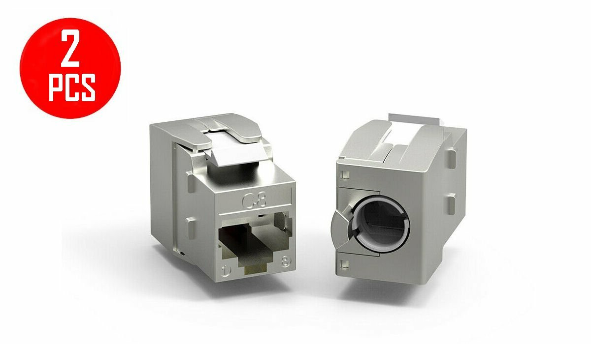 2x CAT8 Full Shielded Keystone Insert RJ45 Ethernet LAN Network Jack EMI 40Gbps