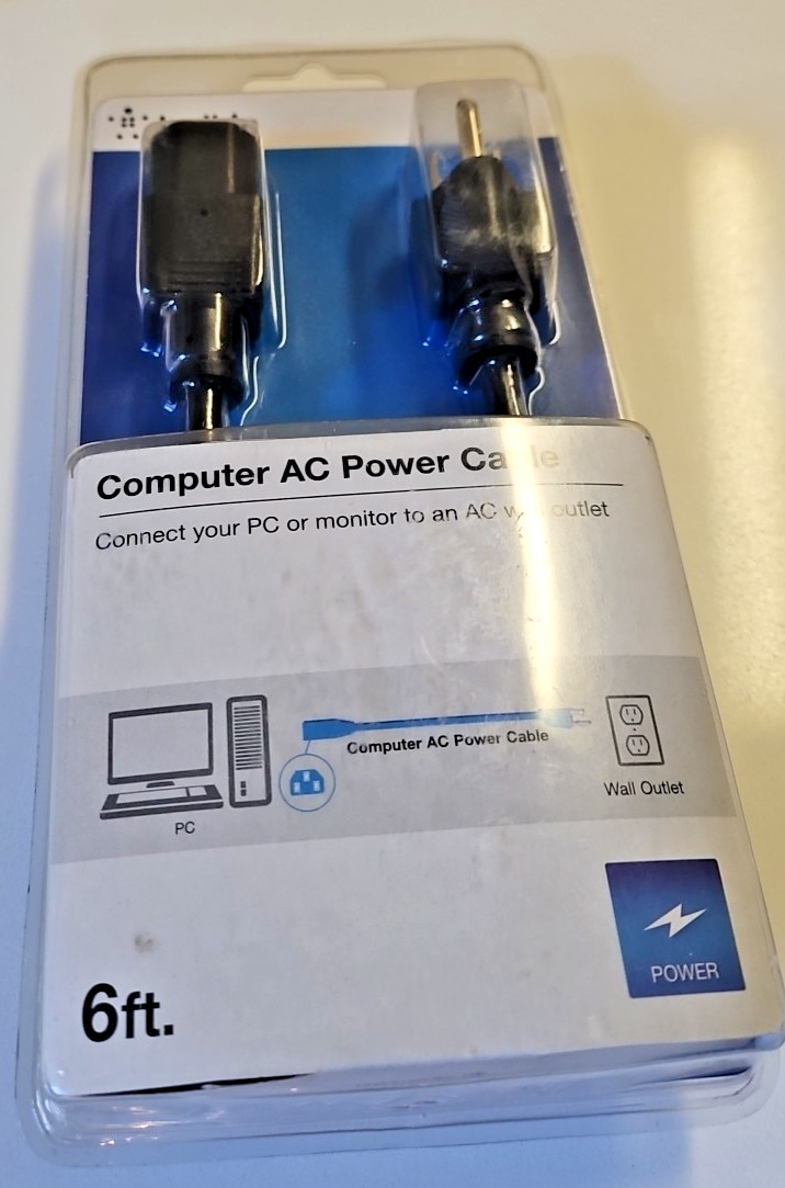 Belkin Computer AC Power Cable 6FT Black To Wall Outlet A21