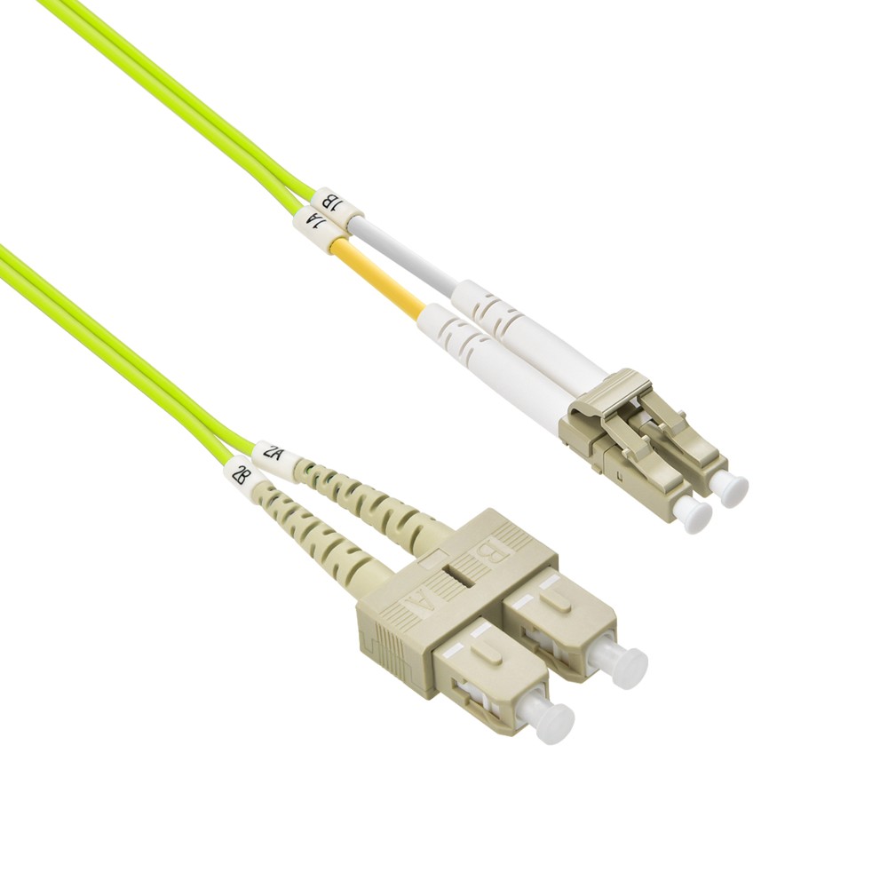 15 Pack of 5m LC/UPC-SC/UPC OM5 Multimode Duplex OFNR 2.0mm Green Fiber Optic Pa