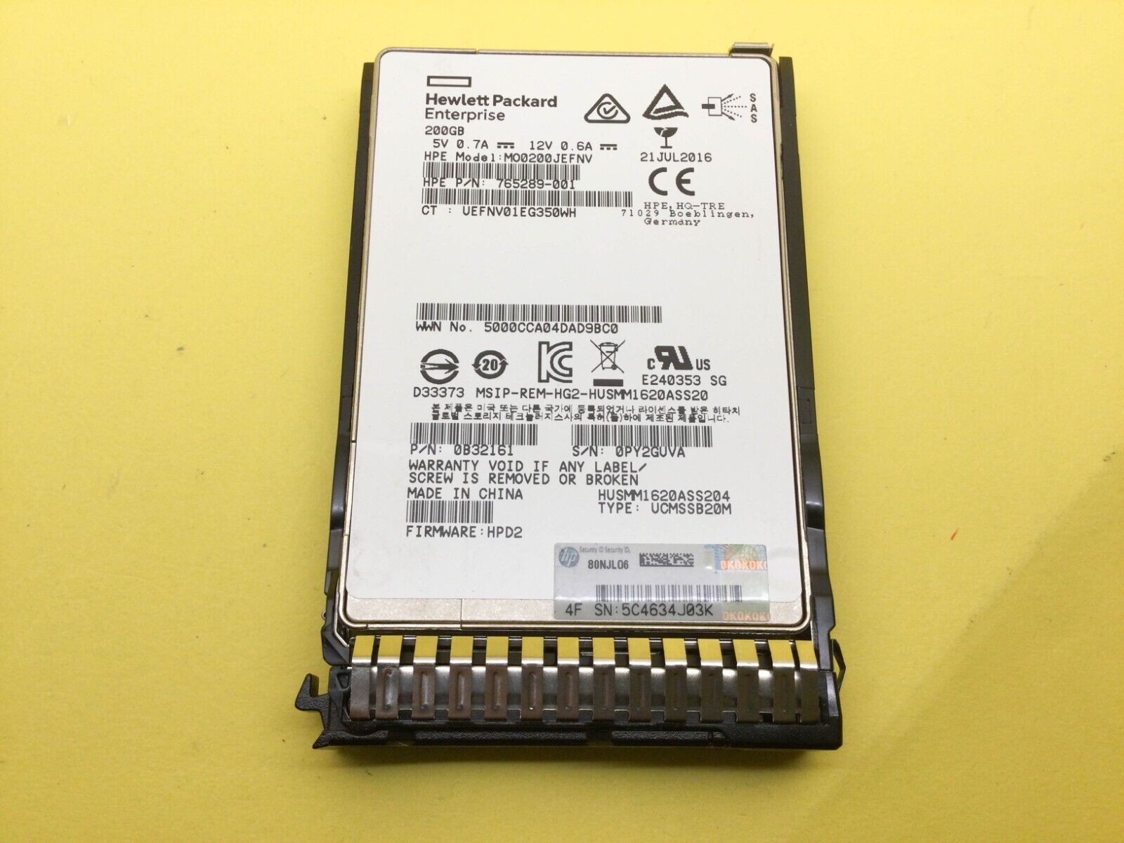 779164-B21 HP 200GB SAS 12G WRITE INTENSIVE SFF (2.5IN) SC SSD 780430-001