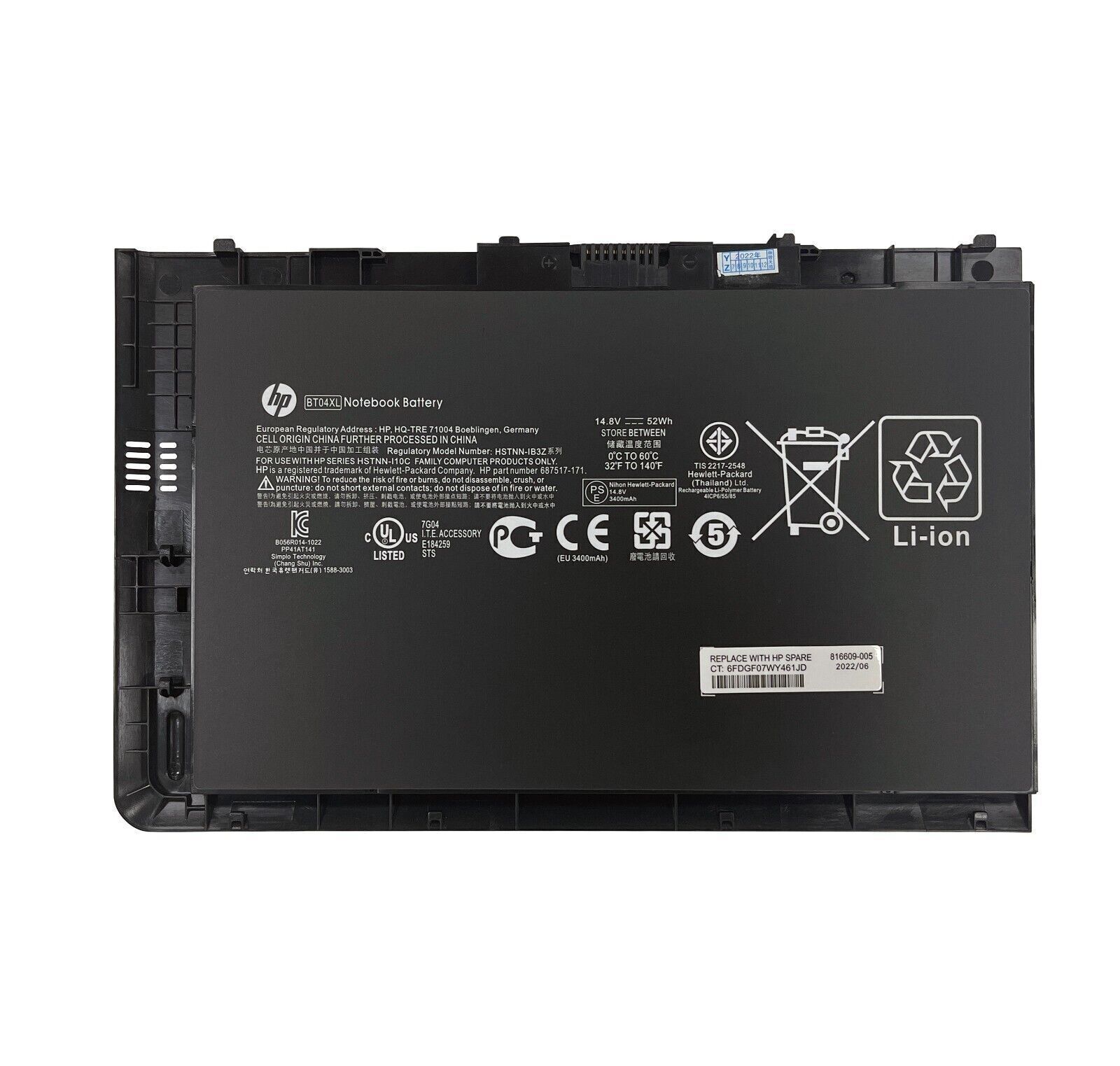 Genuine OEM 52WH BT04XL Battery For HP EliteBook Folio 9470M 9480M HSTNN-110C