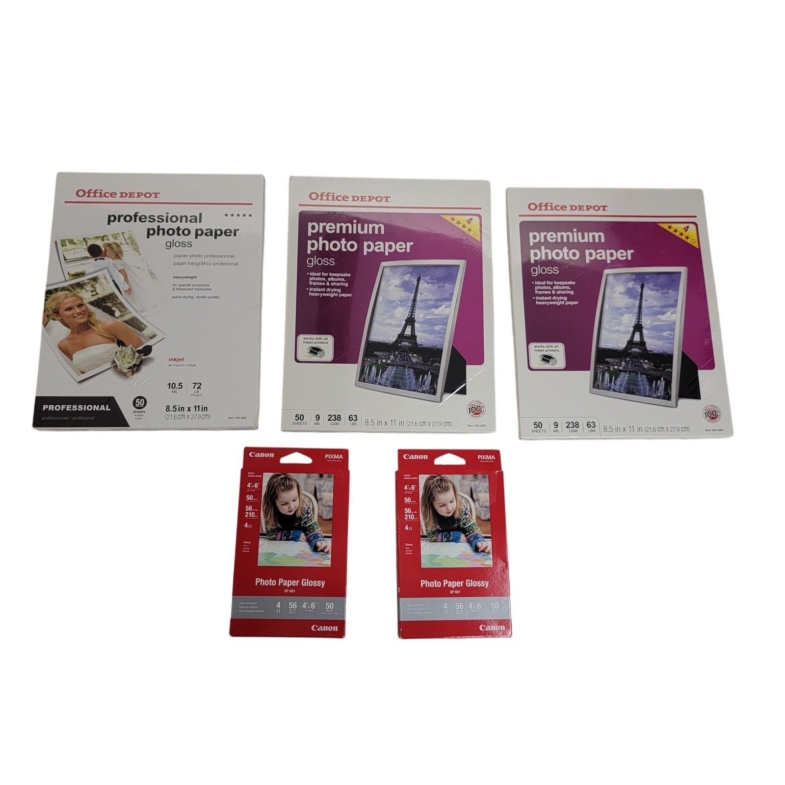 Office Depot Professional Premium Glossy Photo Paper 8.5x11 & Canon 4x6 Lot