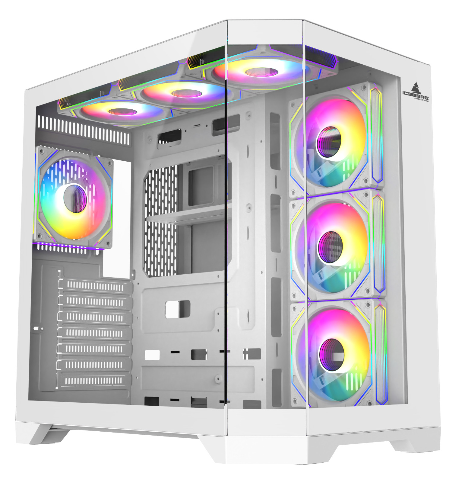 Iceberg combo Crystal Edge White ATX Gaming Case 7 ARGB Fans + 650W PSU 80 plus