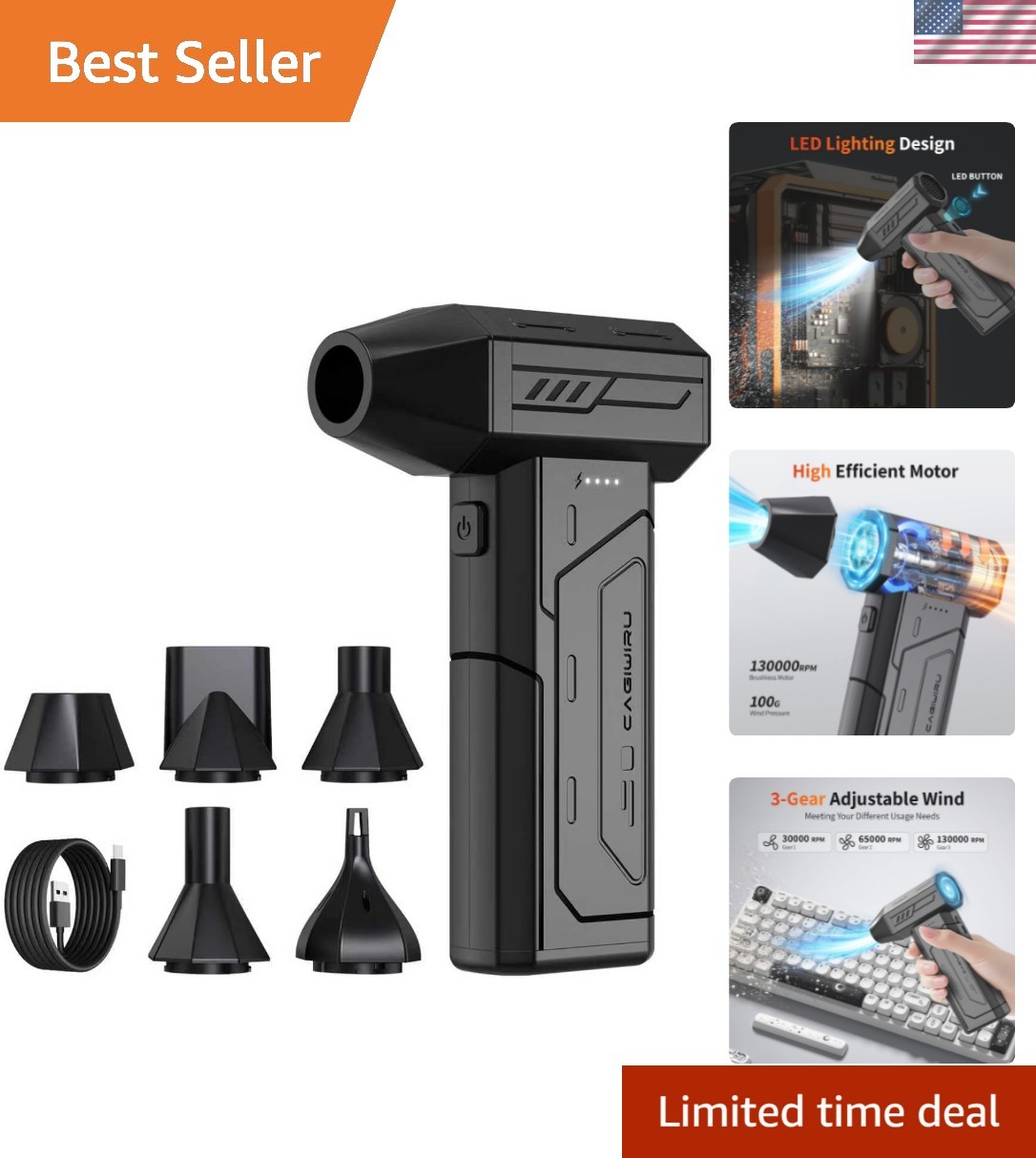 Compressed Air Duster,130000RPM Super Power Cordless Air Duster,Rechargeable ...