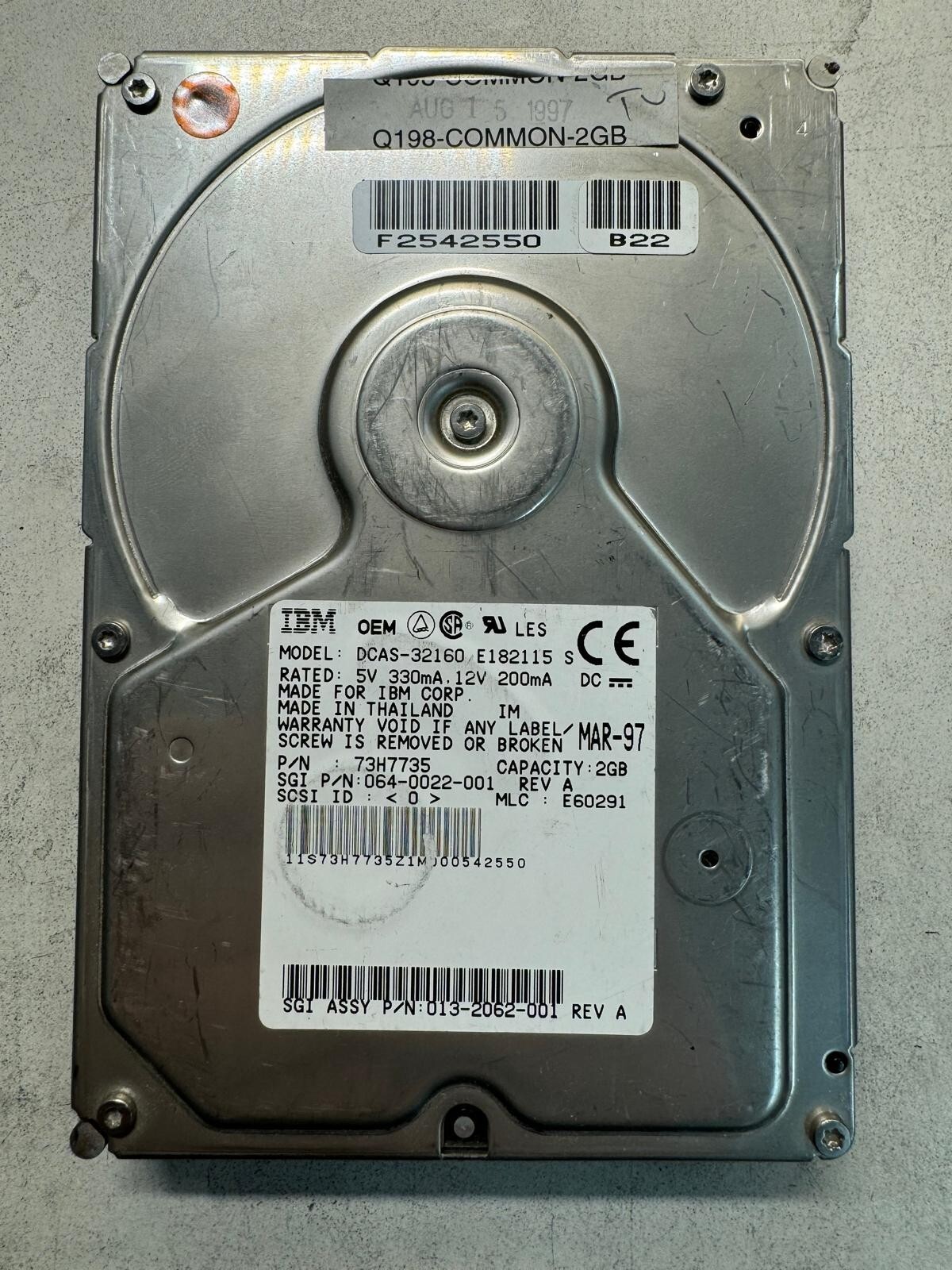 IBM 73H7735 DCAS-32160 E182115 2GB 5.4K RPM Cache 448KB Ultra SCSI 80-Pin 3.5"