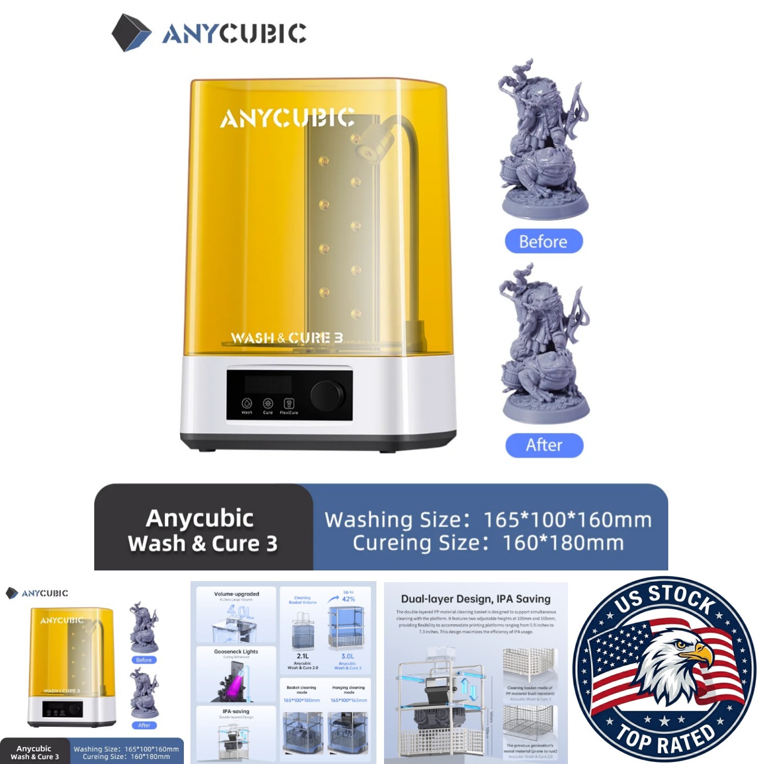 ANYCUBIC Wash Cure for Photon Mono 4 - UV Curing Machine, 3D Printer