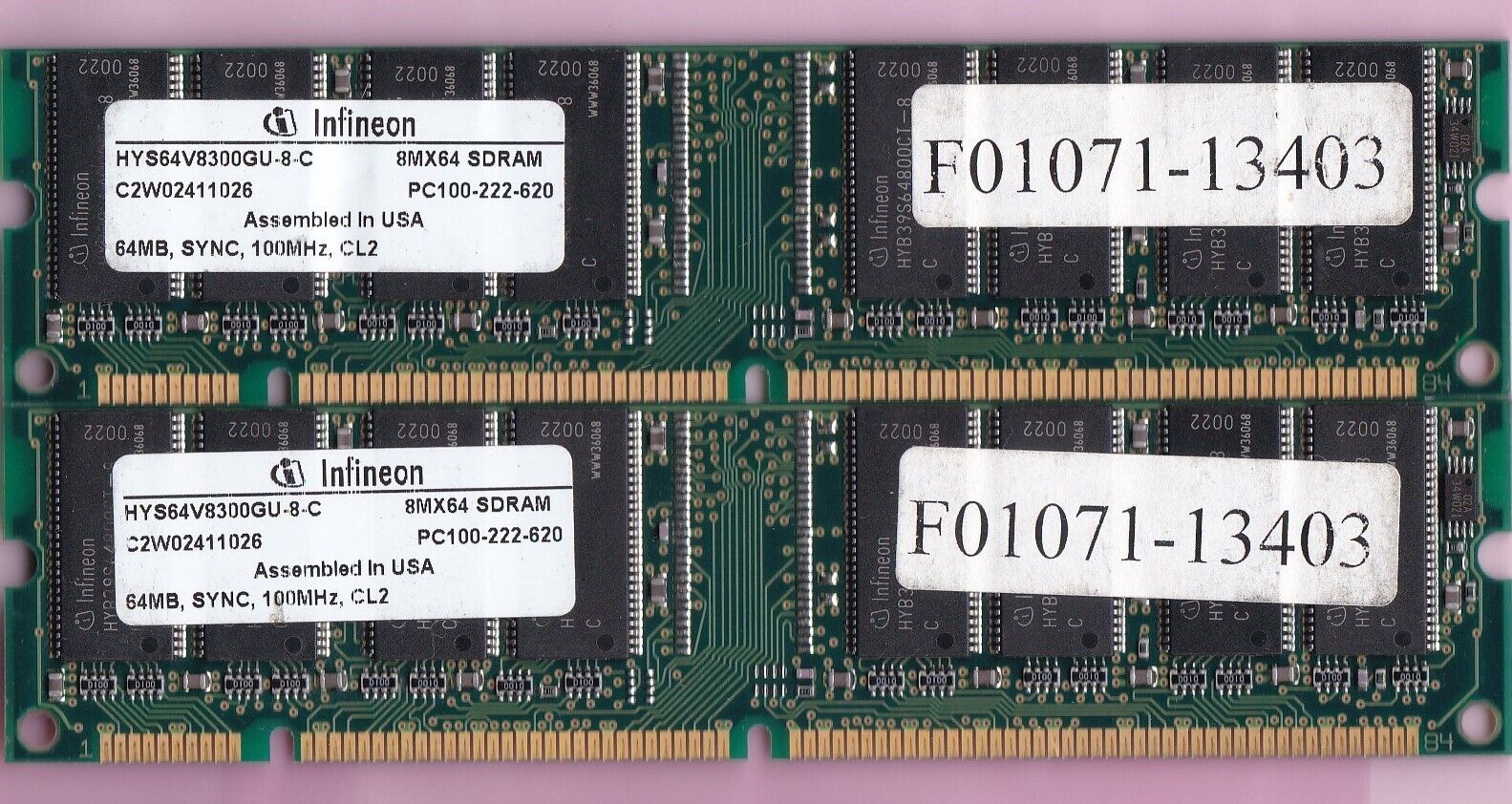 128MB 2x64MB PC-100 INFINEON HYS64V8300GU-8-C Ram Kit PC100 3.3V SDRAM 8Mx64