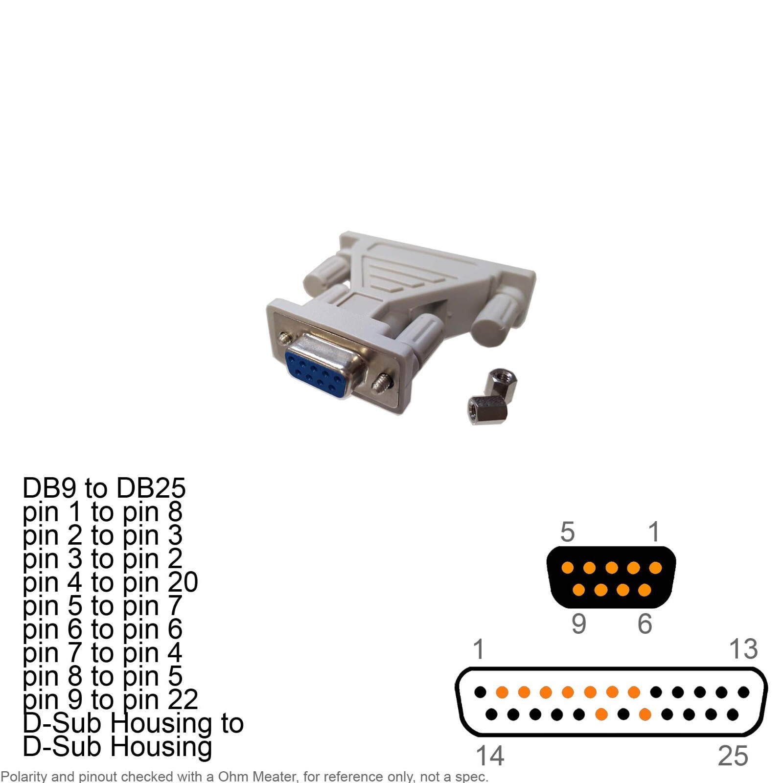 Adapter D-Sub Serial DB 9 Pin DB9 Female DB 25 Pin DB25 Male Gender Changer
