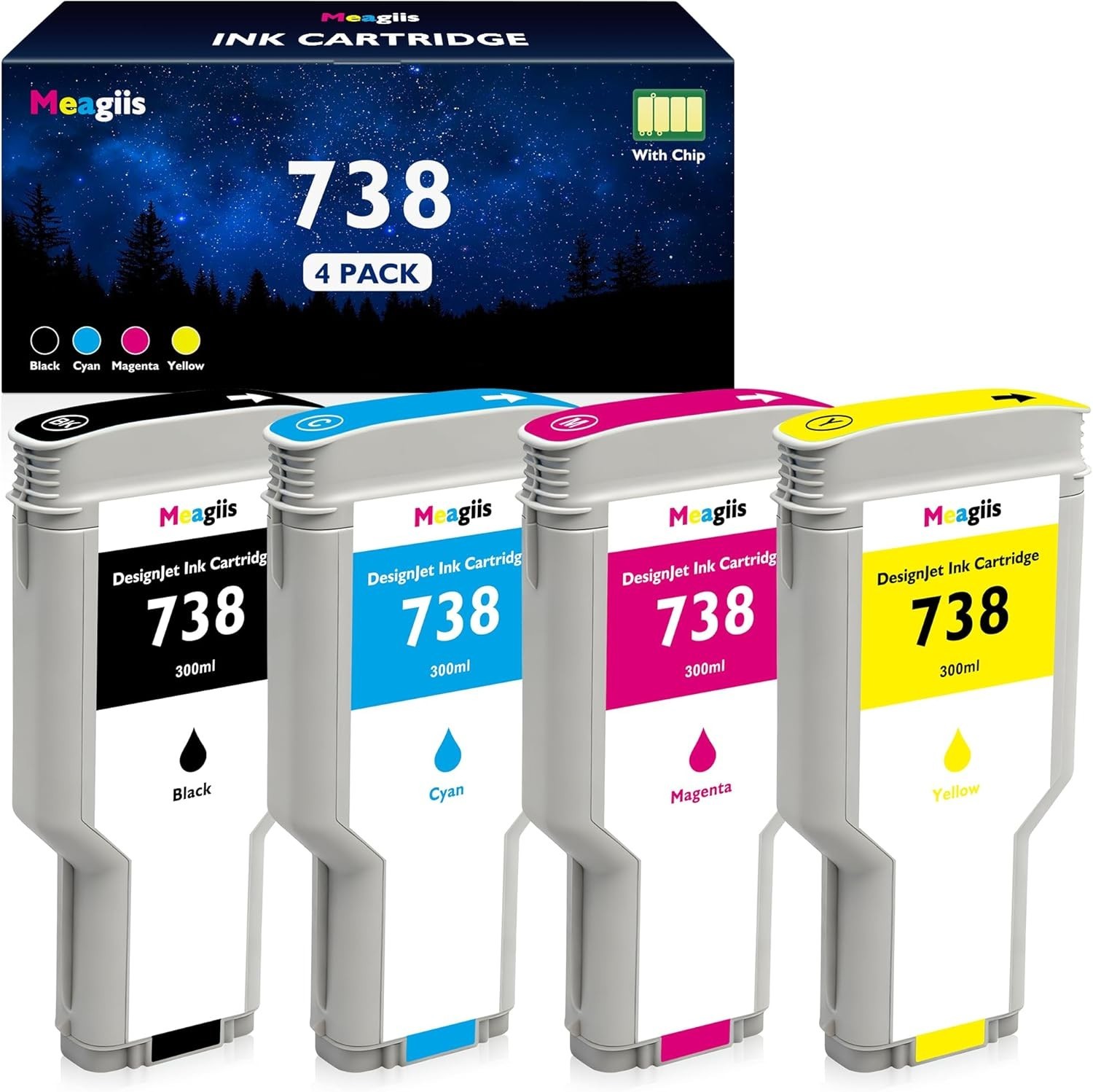 738 738XL Ink Cartridges 300ML Set with Chip High Capacity Replacement 4-Pack ++