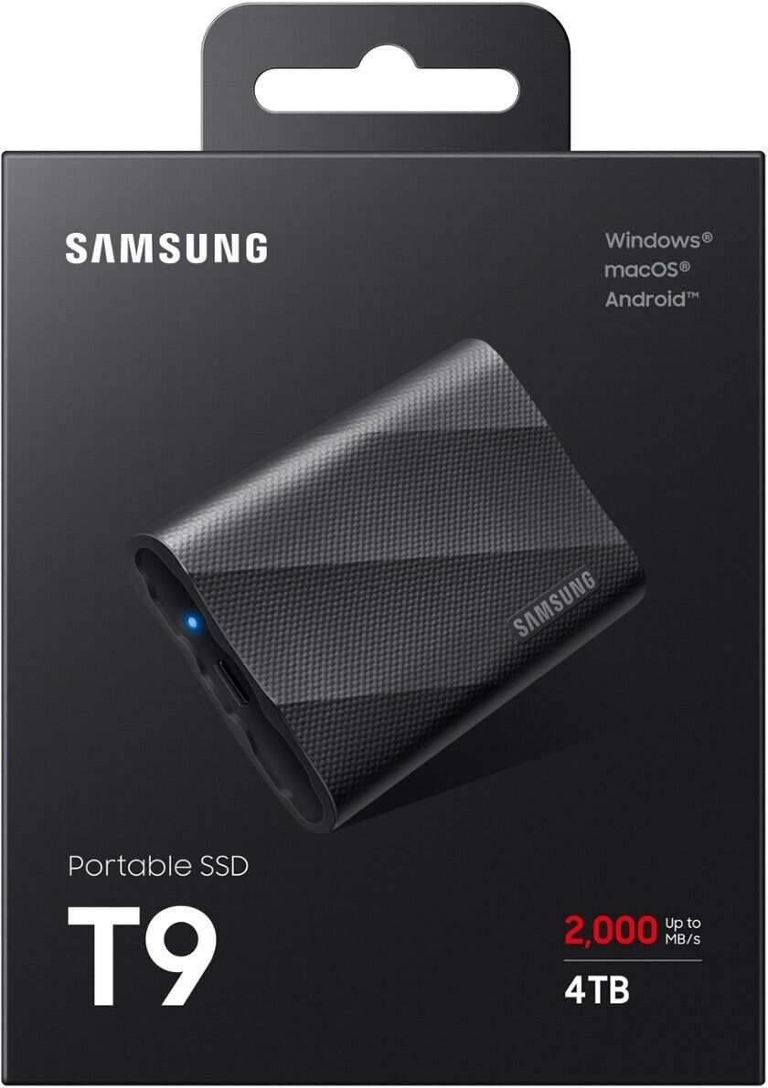 Samsung T9 Portable SSD 4TB, Up to 2,000MB/s, USB 3.2 Gen2, MU-PG4T0B/AM, Black