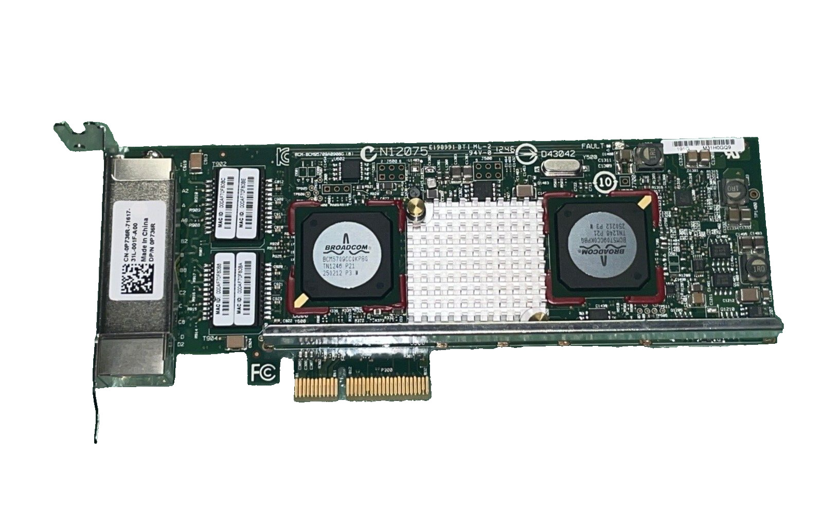 Dell 0P736R Quad Port 1Gbps PCI-E Network Card BROADCOM 5709C Low Profile