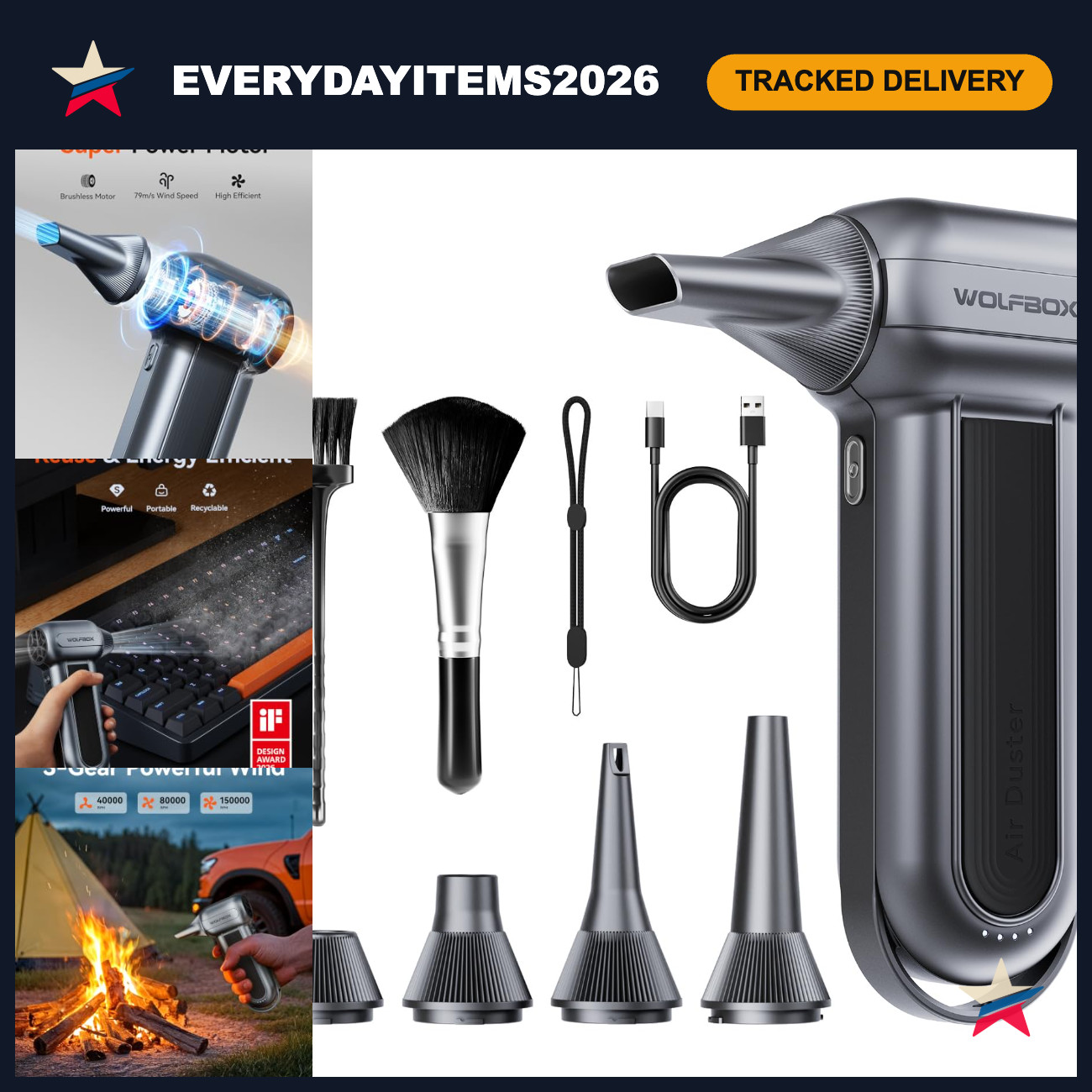 High-Power Compressed Air Duster, 150,000 RPM Turbo Fan, 45 m/s Airflow Cleaner