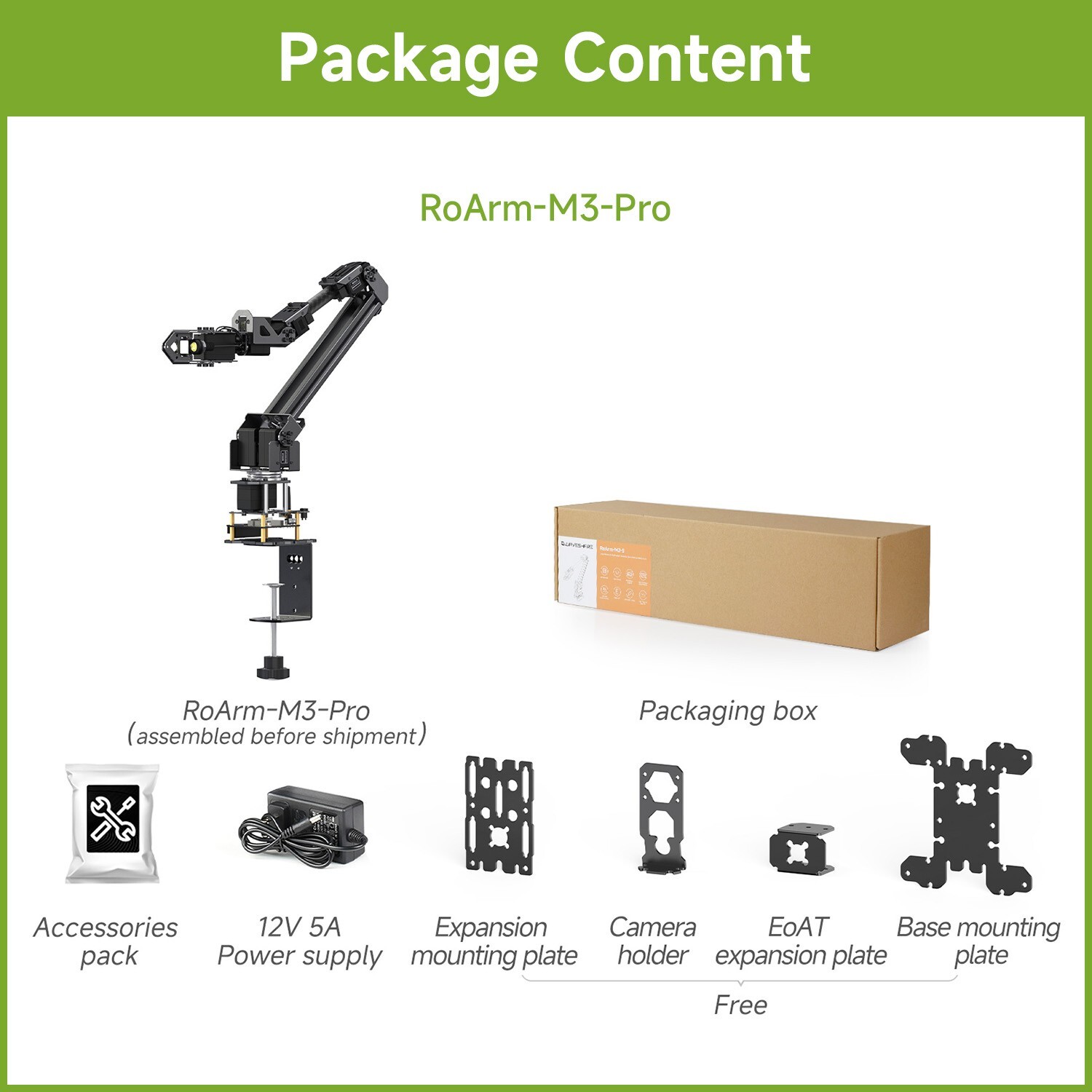 Waveshare 5 + 1 DOF High-Torque Serial Bus Servo Robotic Arm Kit, Based On ESP32