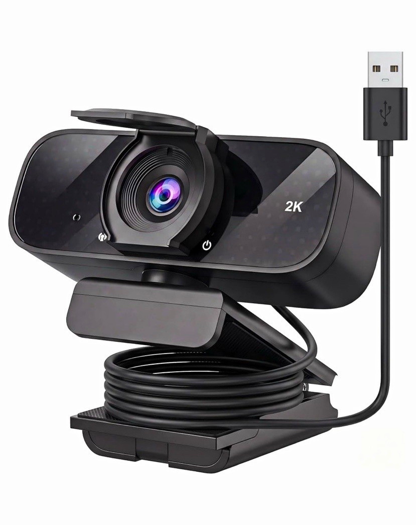 2K USB 2.0 Computer Webcam with Clip-On Stand, Black