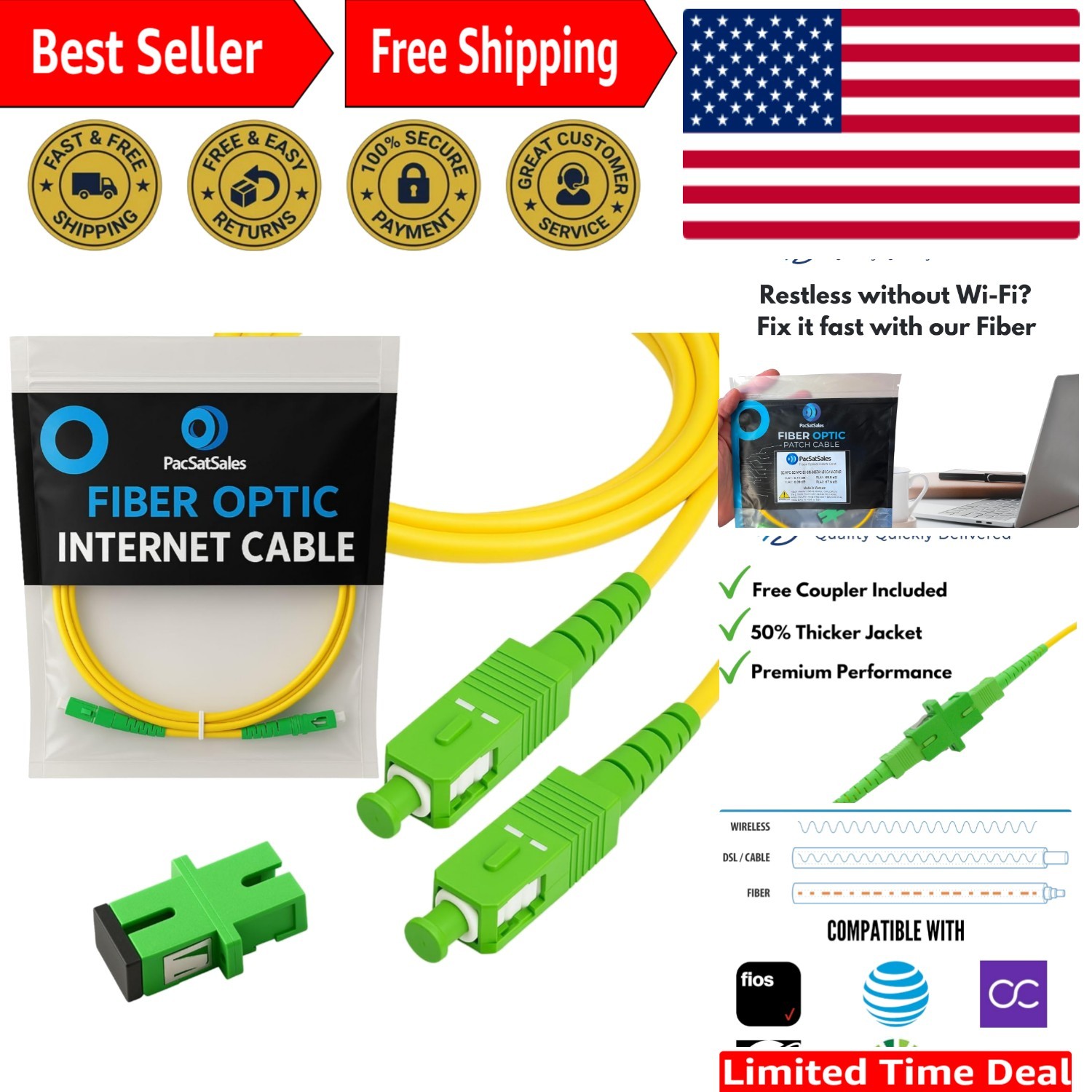 Durable 10M SC/APC Fiber Optic Cable - Perfect for Home Internet Setup
