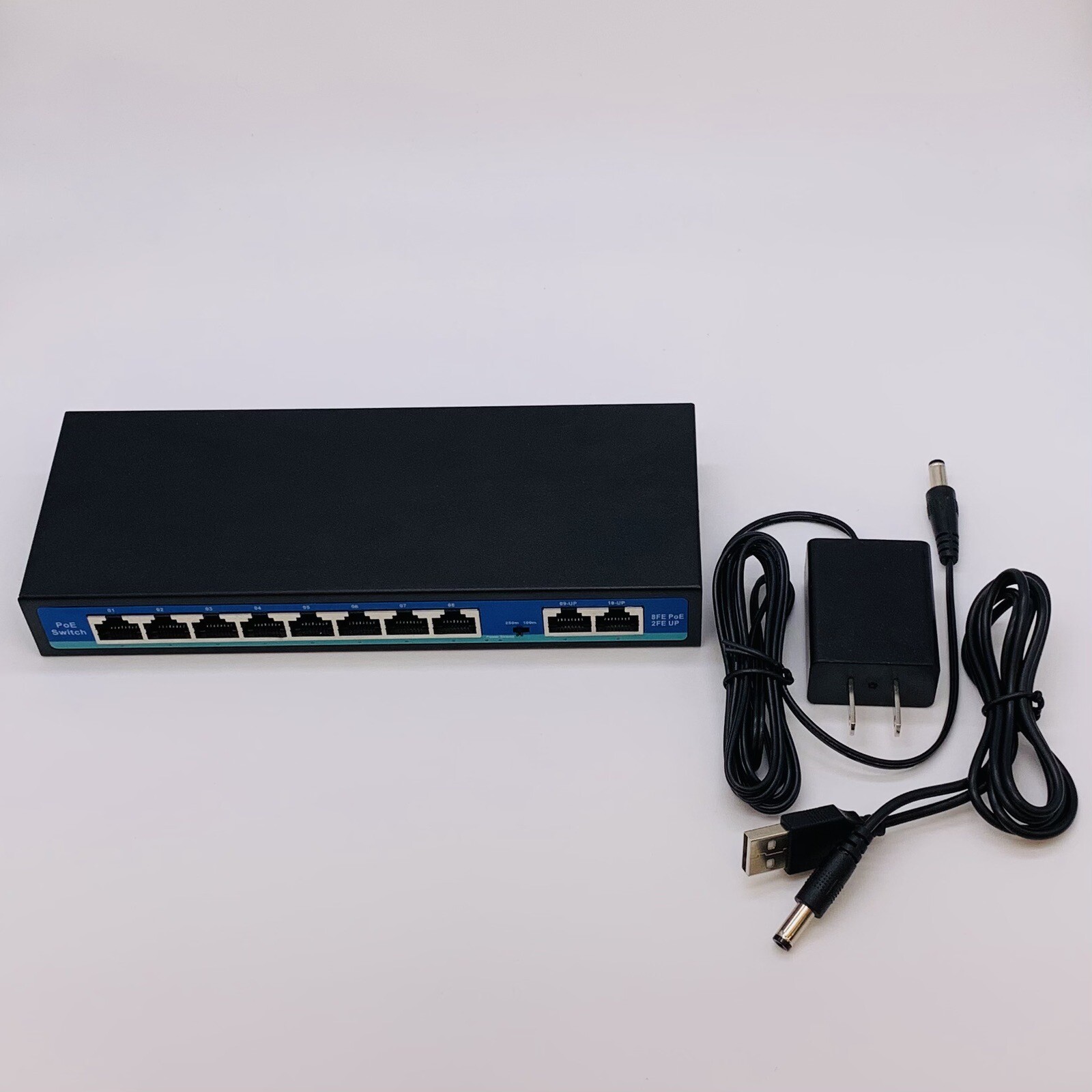 8 Port PoE Switch with 2 Uplink Extend to 250m Unmanaged 120W IEEE 802.3af/at