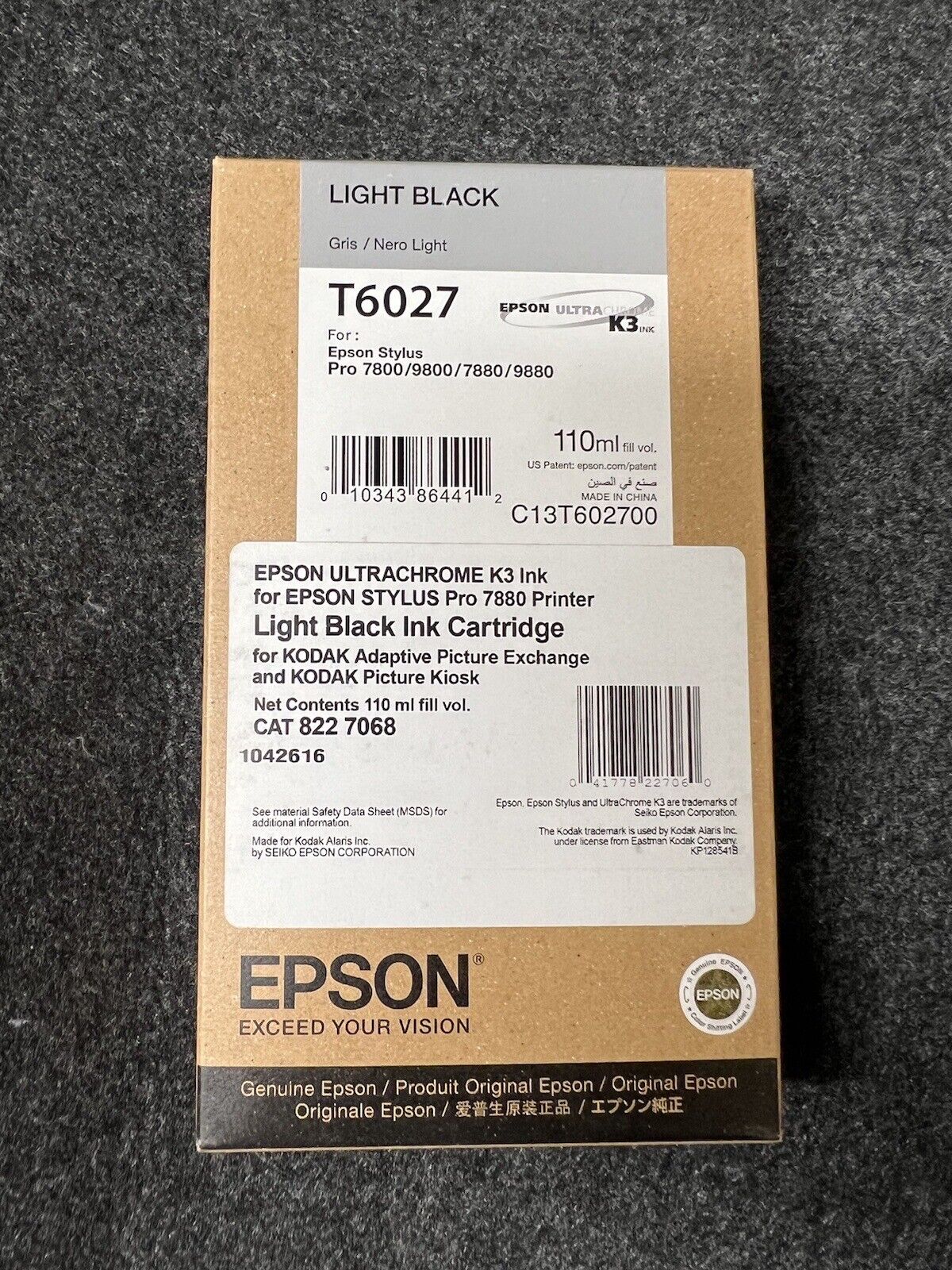 NEW Genuine EPSON T6027 Light Black 110ml Ink Stylus Pro - EXP 11/2020