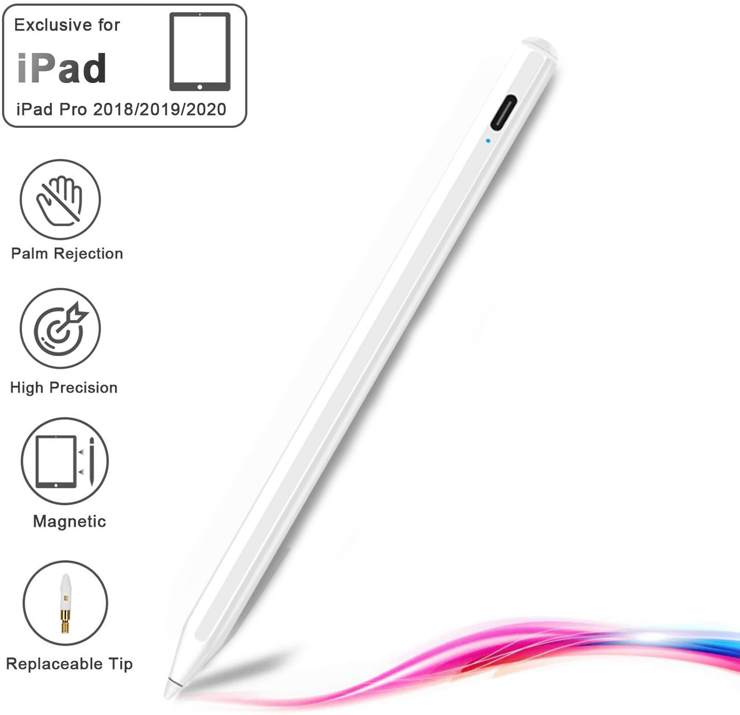 Stylus Pen for iPad, Palm Rejection, High-Precision Pencil for iPad and Magnetic