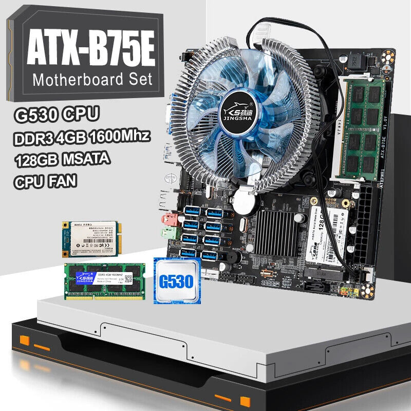 ATX B75 Mining Motherboard Set With G530 CPU DDR3 4GB RAM MSATA 128GB & CPU FAN