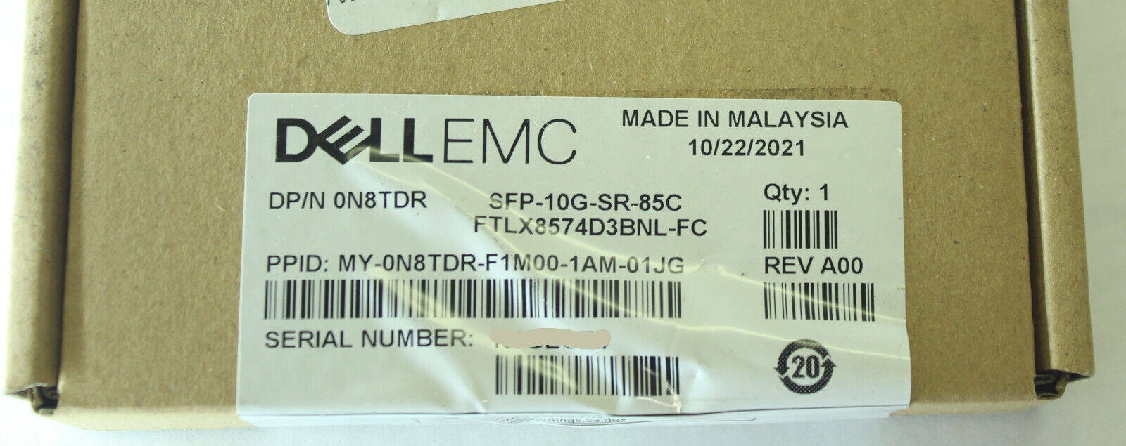 DELL SFP-10G-SR-85C FTLX8574D3BNL-FC 850nm SFP Optical Transceiver 0N8TDR