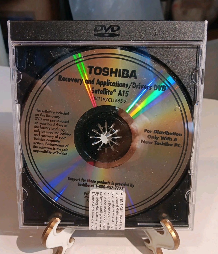 Toshiba Recovery and Applications/Drivers DVD Satellite A15 New/Sealed 
