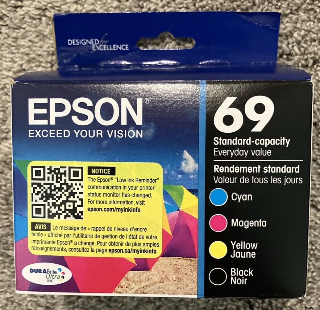 New Genuine Epson 69 Ink Cartridge 4 Pack Black, Yellow, Magenta, Cyan Exp 04/25