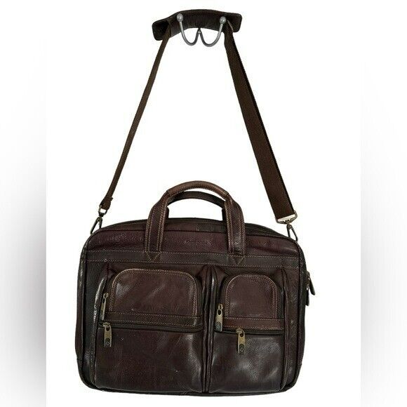 Samsonite Heritage Travelware Brown Leather Removable Strap Briefcase Laptop Bag