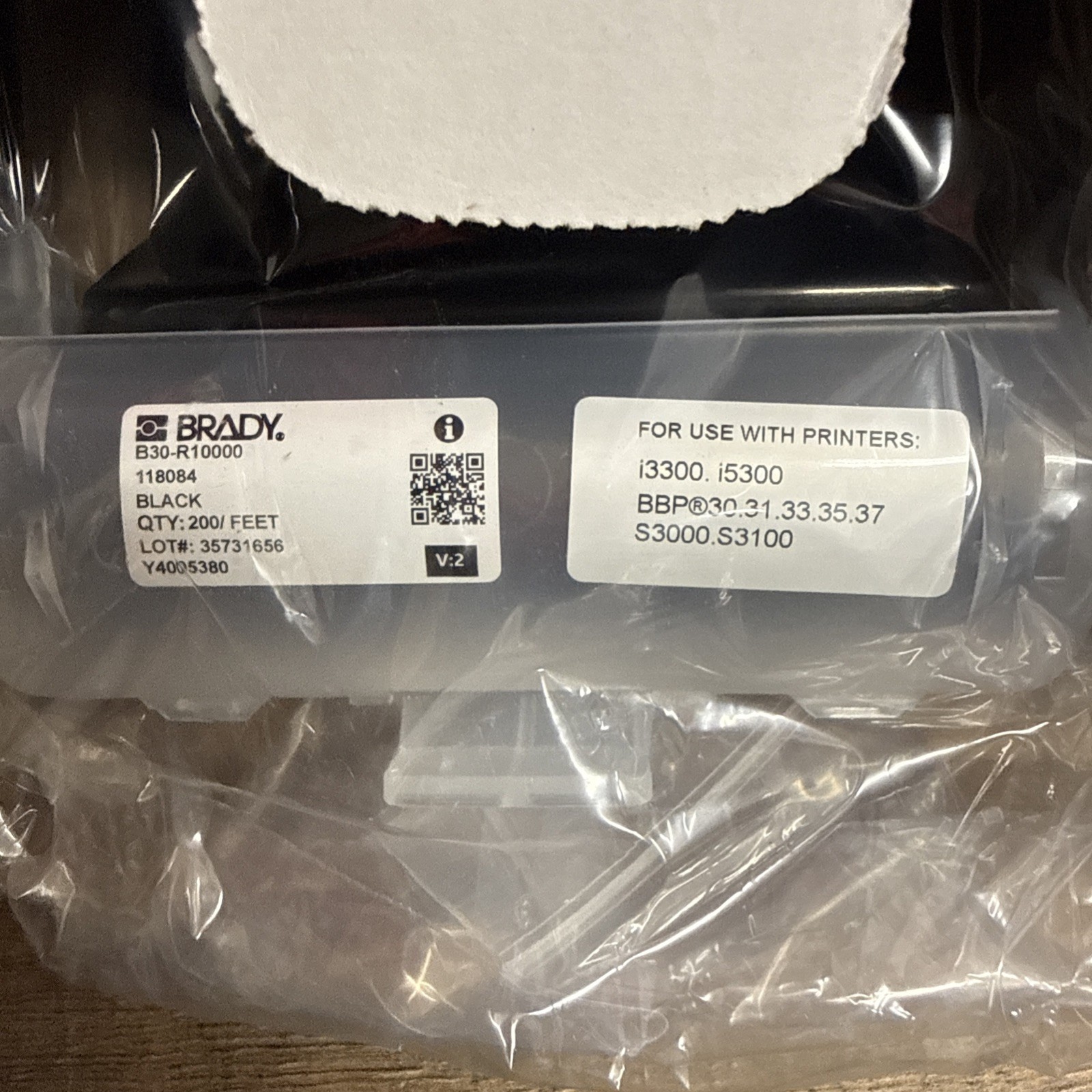 New Brady B30-R10000 Black Ribbon Cartridge 4.33" x 200' R10000 Series 118084
