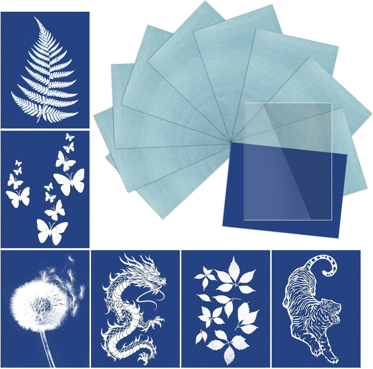 10 Pcs Sun Print Paper Kit Cyanotype Paper, A5 Cyanotype Paper with 1 Sheet Acry