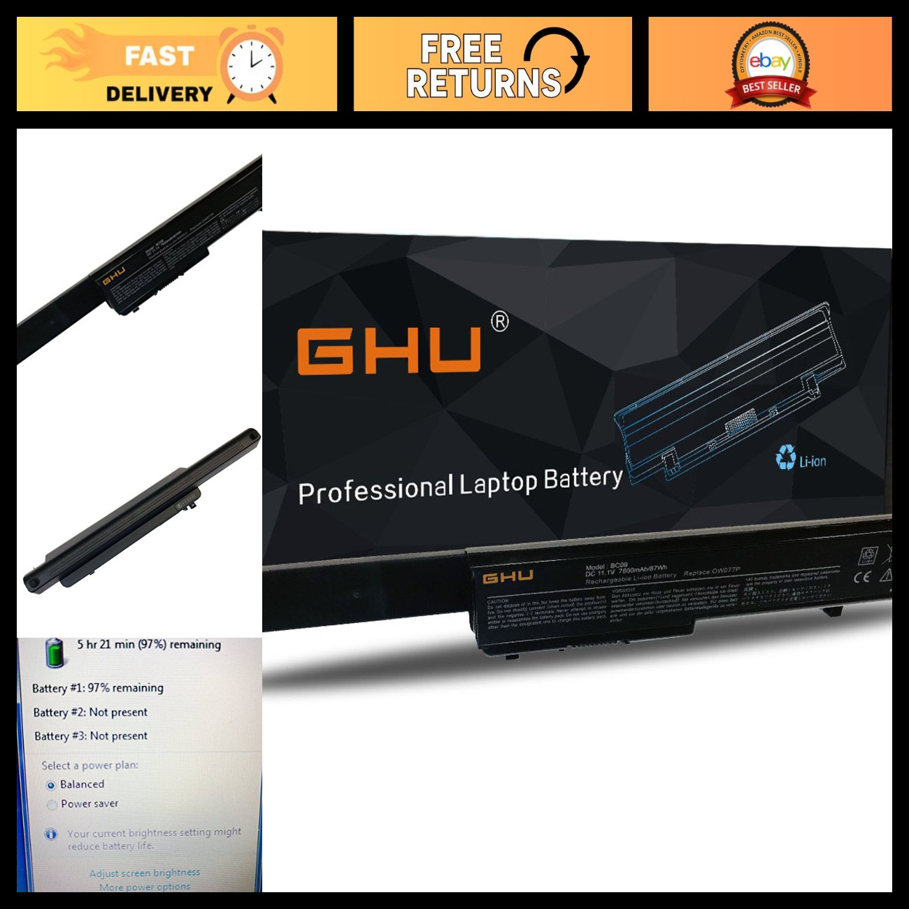 9 Cell 87WH Laptop Battery for Dell Studio 17 1745 1747 1749 - Compatible Parts