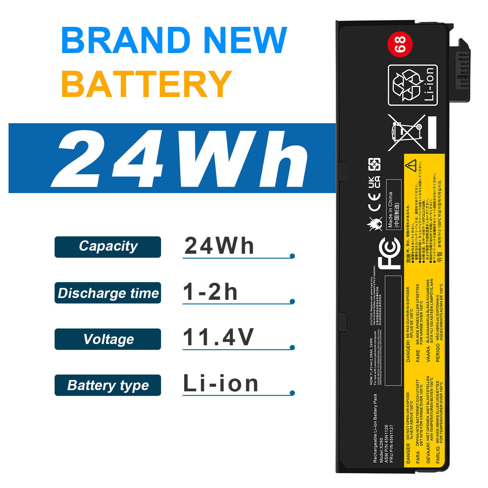 Replacement Battery for Lenovo ThinkPad X240 X250 X260 X270 T440 T450 T460 24Wh