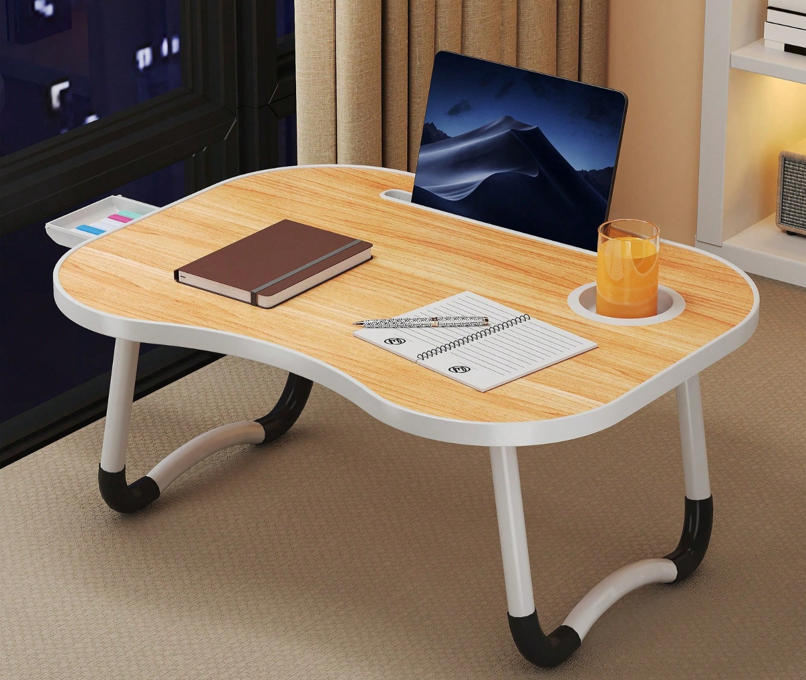 S Laptop Bed Table Portable Foldable Laptop Bed Table With Storage Drawers