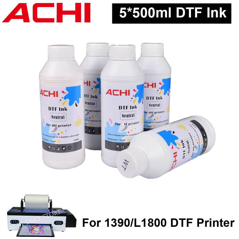 ACHI 500ml DTF INK For EPSON 1390/L1800 DTF Printer For T-Shirt / Colth CMYKW