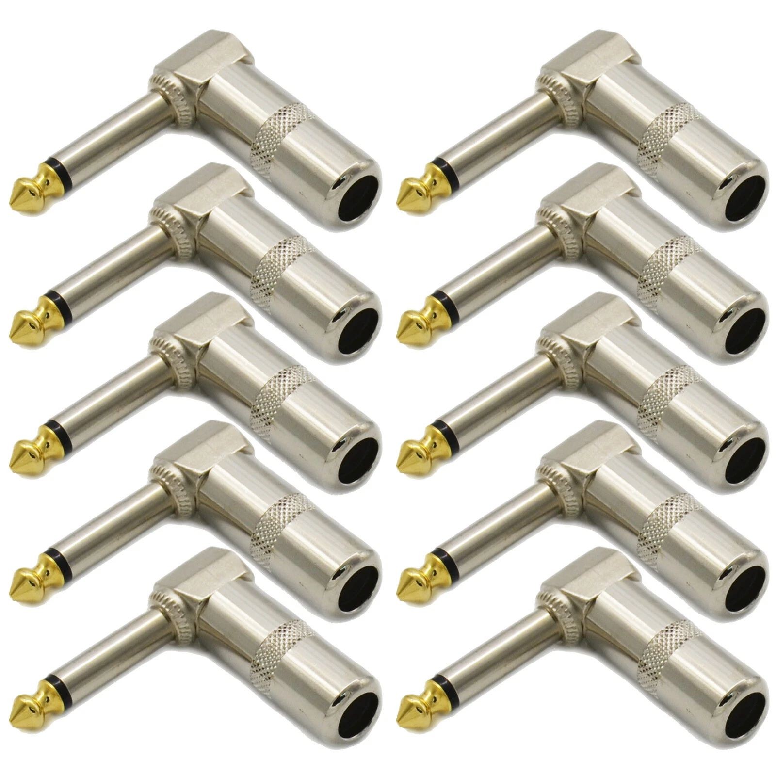 10PCS 1/4 TS Right Angle Mono Phone Plug Gold-plated Connectors for Pure Signal