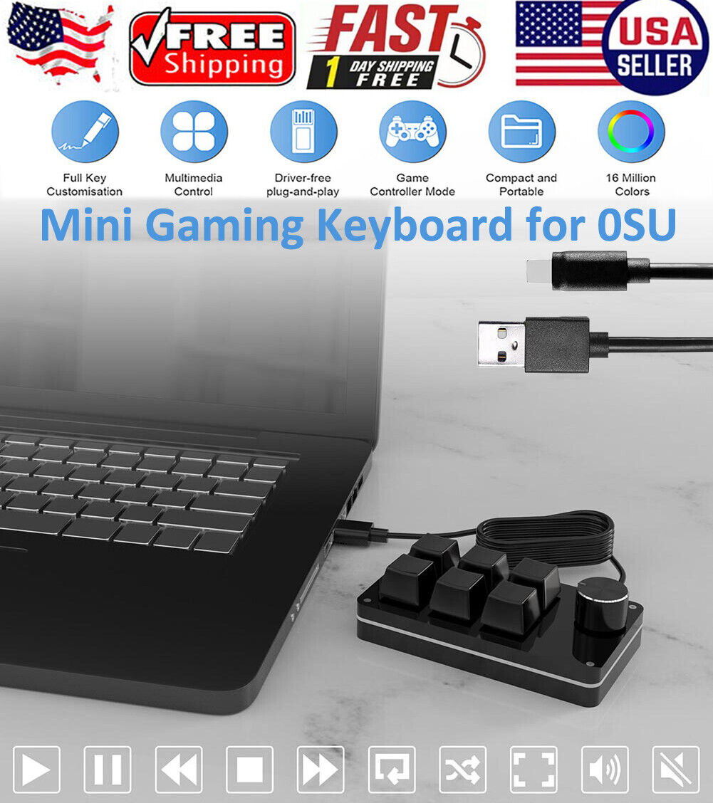 6 Key Mini Macro Keyboard w/Knob DIY Programmable Gaming Keypad Shortcut for OSU