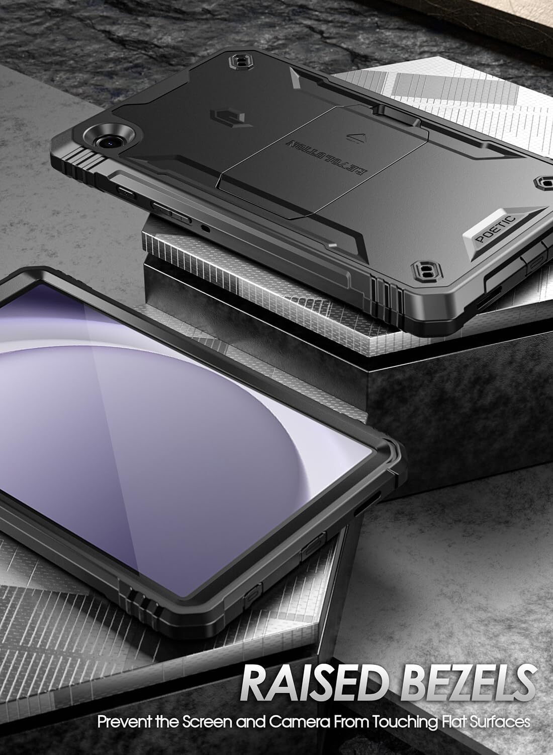 For Samsung Galaxy Tab A9 Case Poetic with Kickstand Shockproof Rugged Black