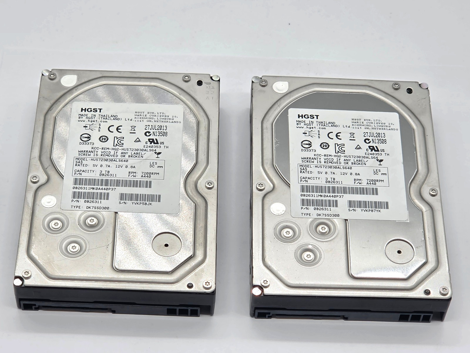 Lot of 2 - 3TB 7.2K RPM SAS 3.5" HDD Hitachi HUS723030ALS640 100% Health