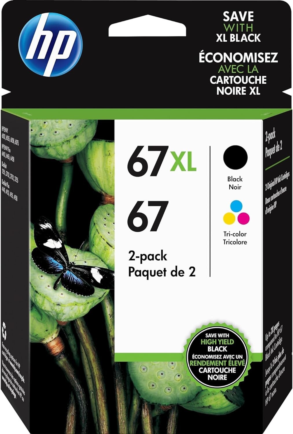 Genuine HP 67XL / 67 Ink Cartridges (Black/Tri-Color) 2-Pack