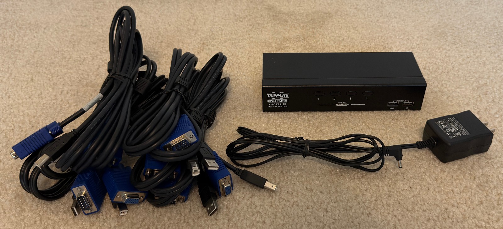 Tripp-Lite B006-VU4-R 4 Port USB KVM Switch with 4 Cables & AC Adapter