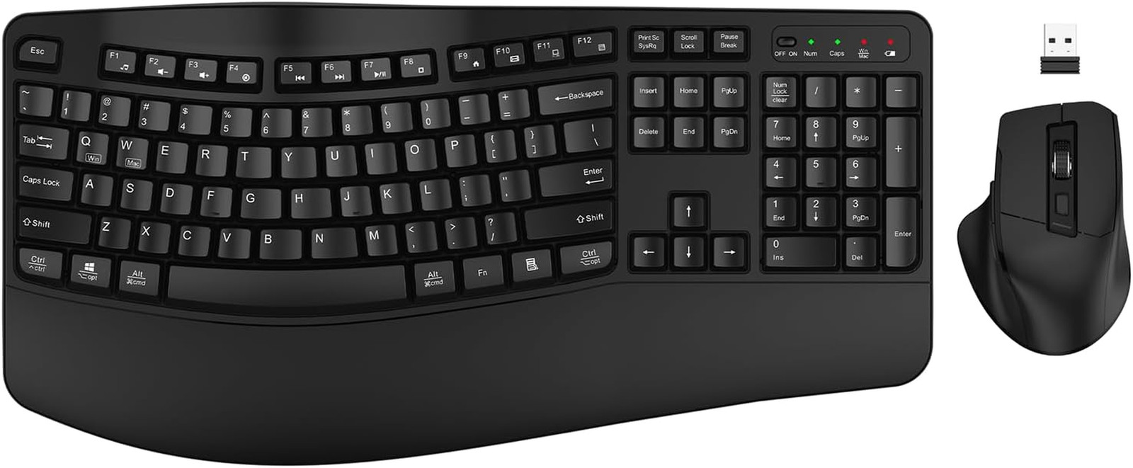 Wireless Keyboard and Mouse Combo,  2.4G Full-Sized Wave Keys Ergonomic Keyboard