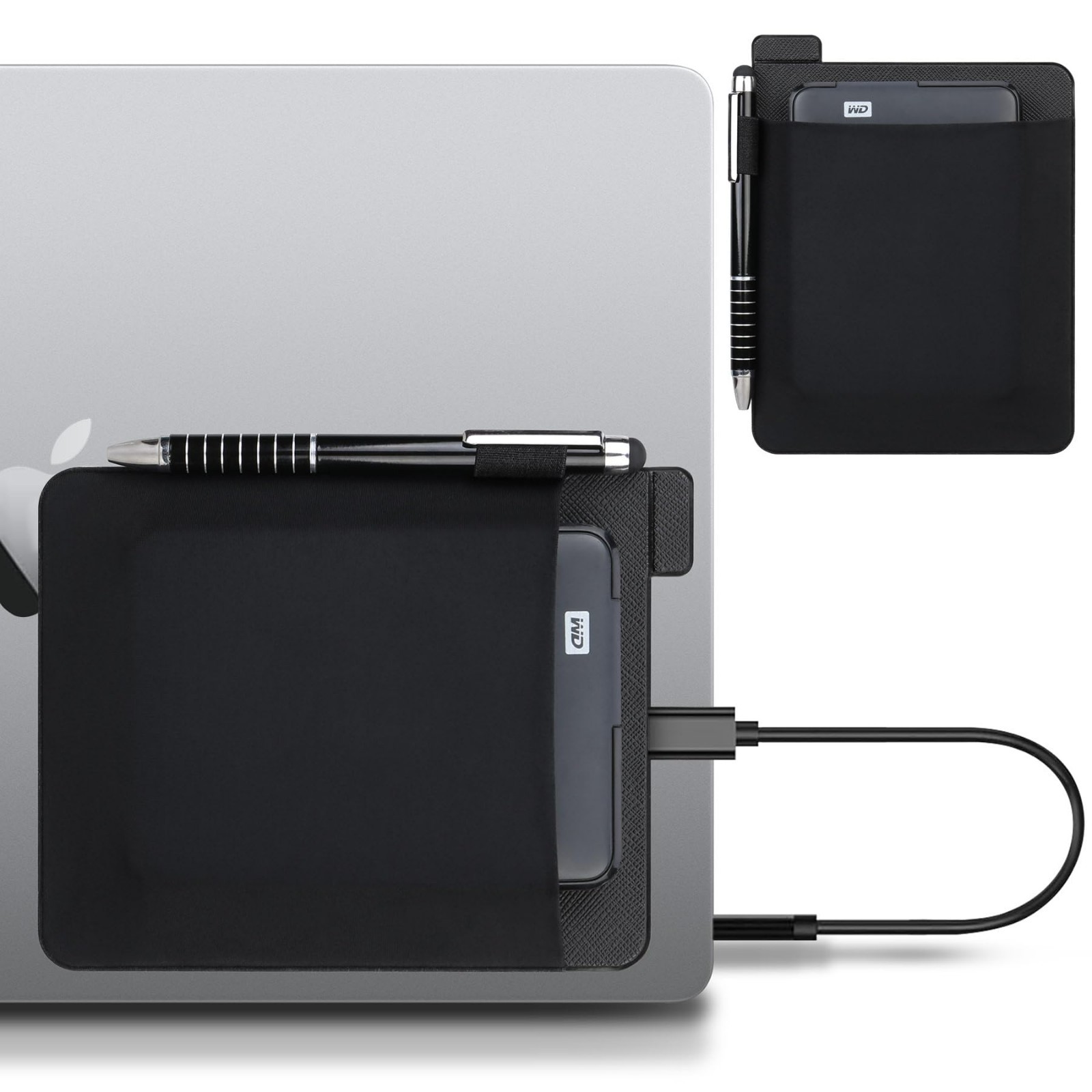 Portable External Hard Drive Sleeve - Adhesive Pouch for 2.5" HDD, SSD, Cables,