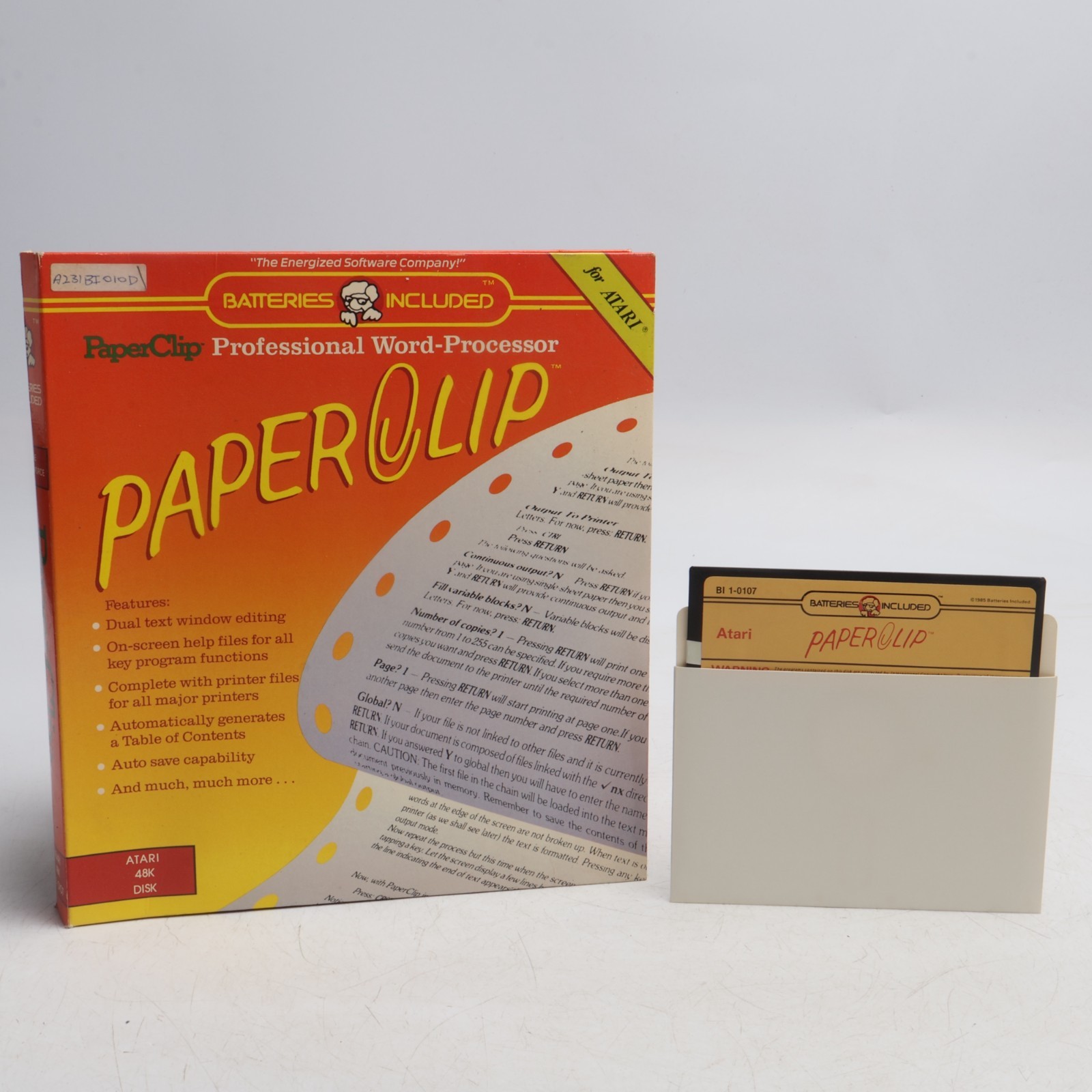 Paperclip Professional Word-Processor for Atari  Disk Vintage 1985