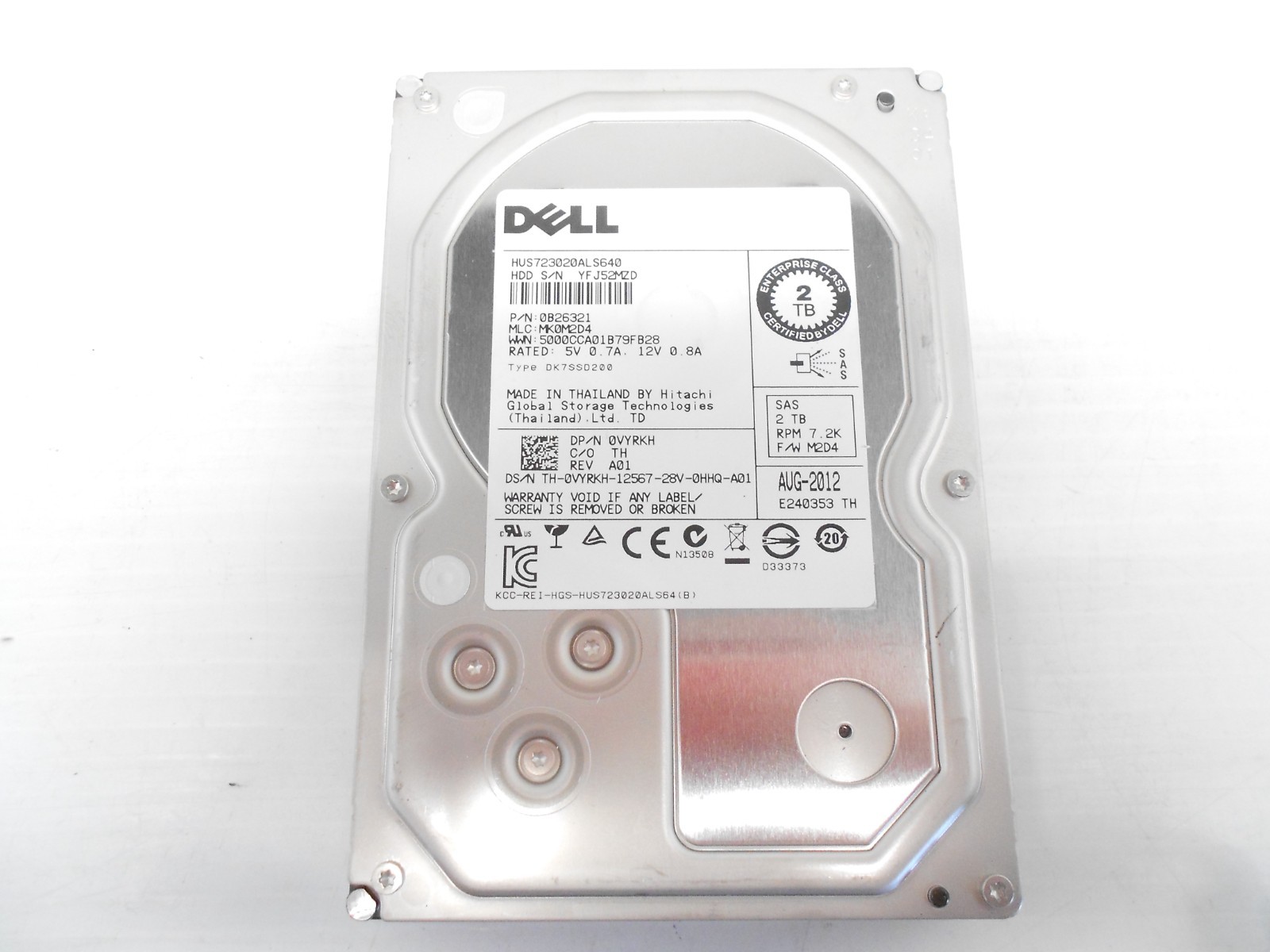 Dell VYRKH 2TB 7.2K SAS 3.5" 6G Storage Server Hard Drive HUS723020ALS640 HP