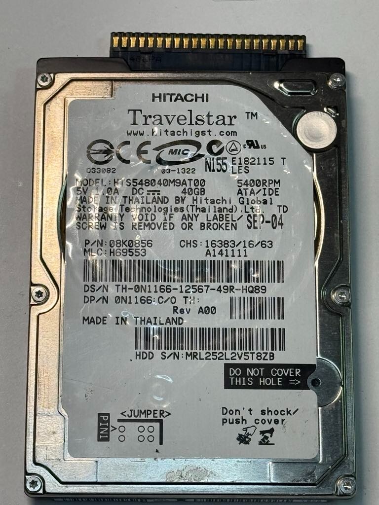 Dell N1166 HTS548040M9AT00 40GB 5.4K RPM 8MB Cache2.5"IDE Ultra ATA100/ATA-6 HDD
