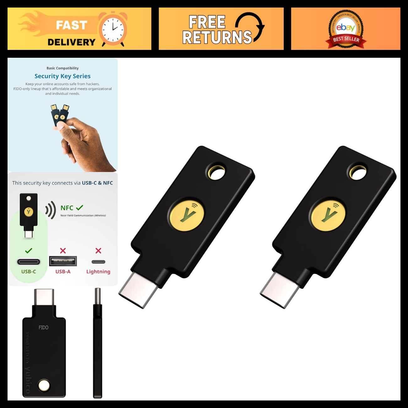Multi-Factor Authentication Security Key NFC USB-C - FIDO Certified (2 Pack)