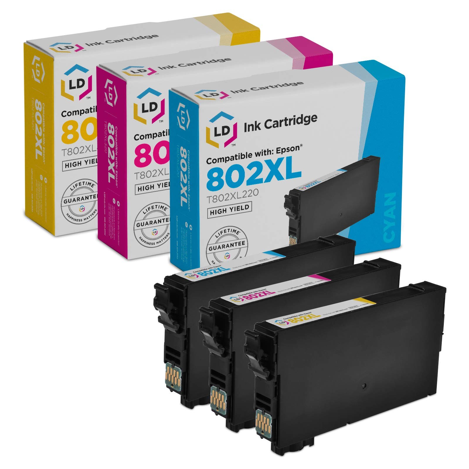 LD Replacement for Epson 802XL High Yield Ink: Cyan, Magenta, Yellow 3-Pack