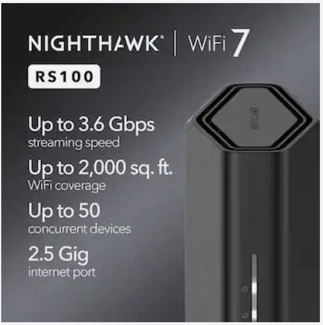 NETGEAR Nighthawk RS100 WiFi 7 Router 3.6Gbps 2.5G WAN 4x1G VPN Black