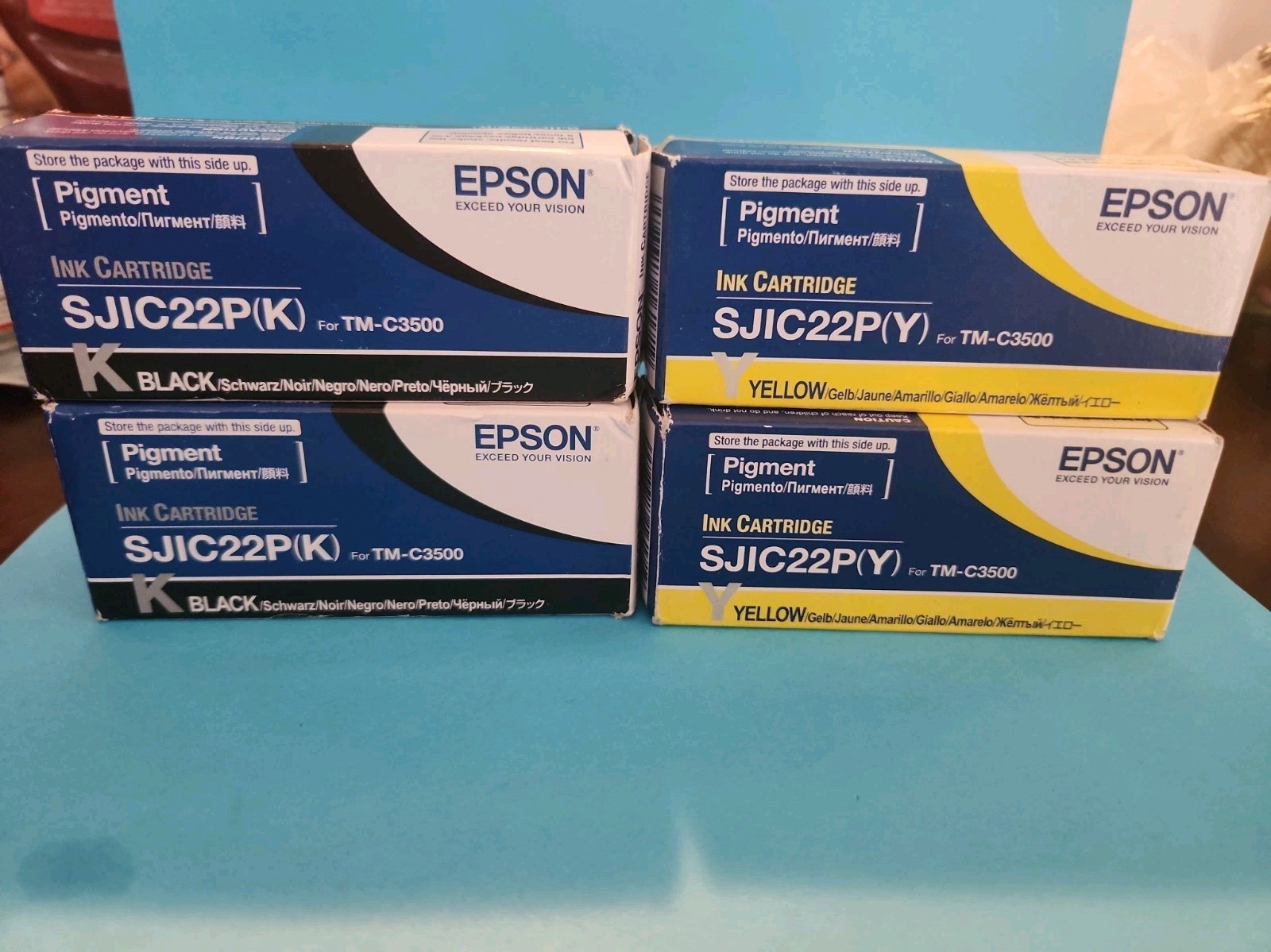 Genuine Epson Ink Cartridge TM C3500 SJIC22P  Pack Of 4 ,,,(2) Black (2) Yellow