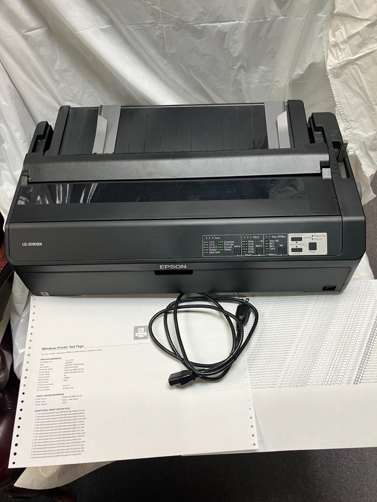Epson LQ-2090II N Network Impact Dot Matrix Printer, Tested, broken cover